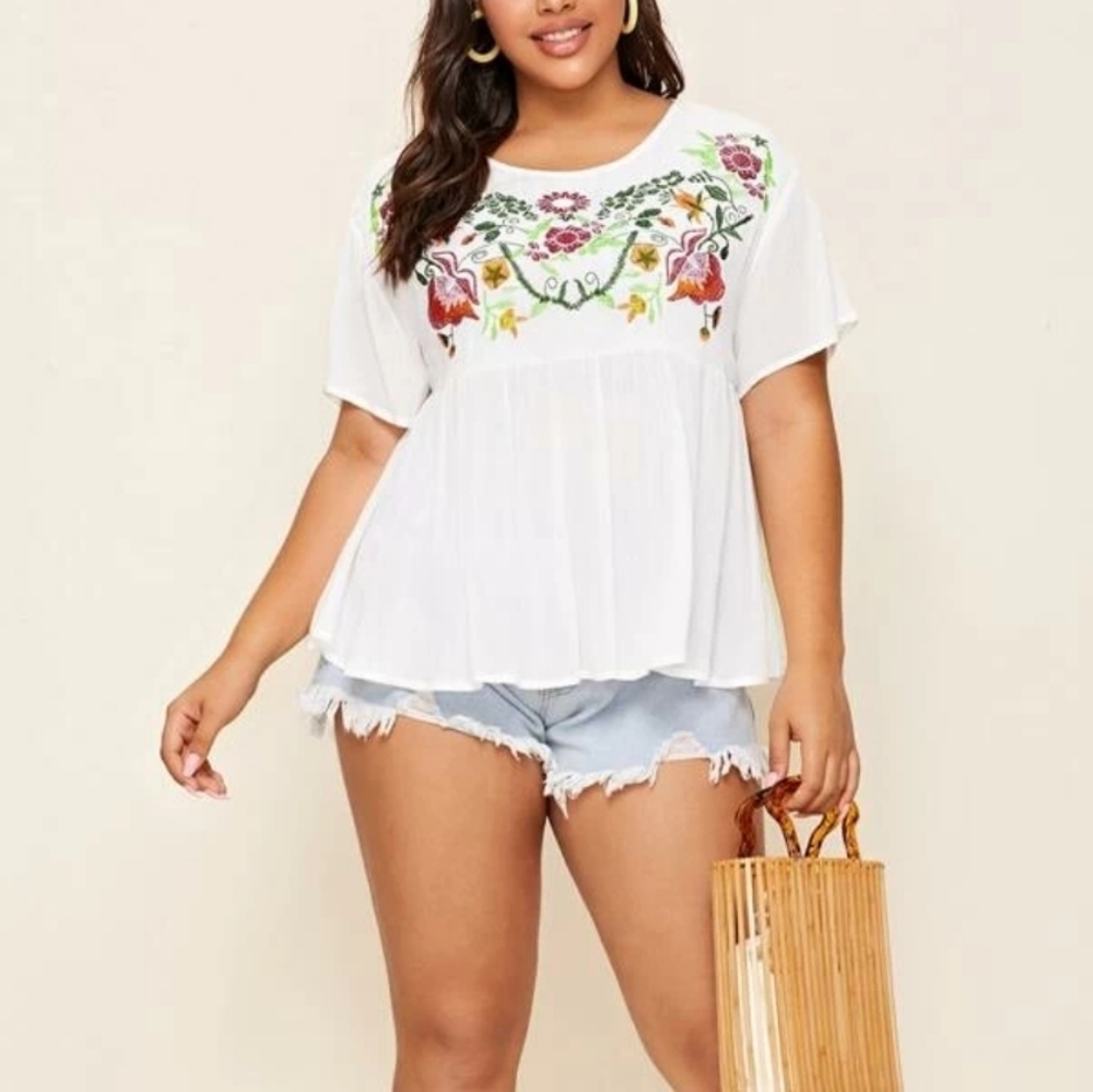 SHEIN  Women's Short-Sleeved Floral Pattern Tunic